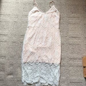 Delicate Peach Slip Dress with White Lace Layer